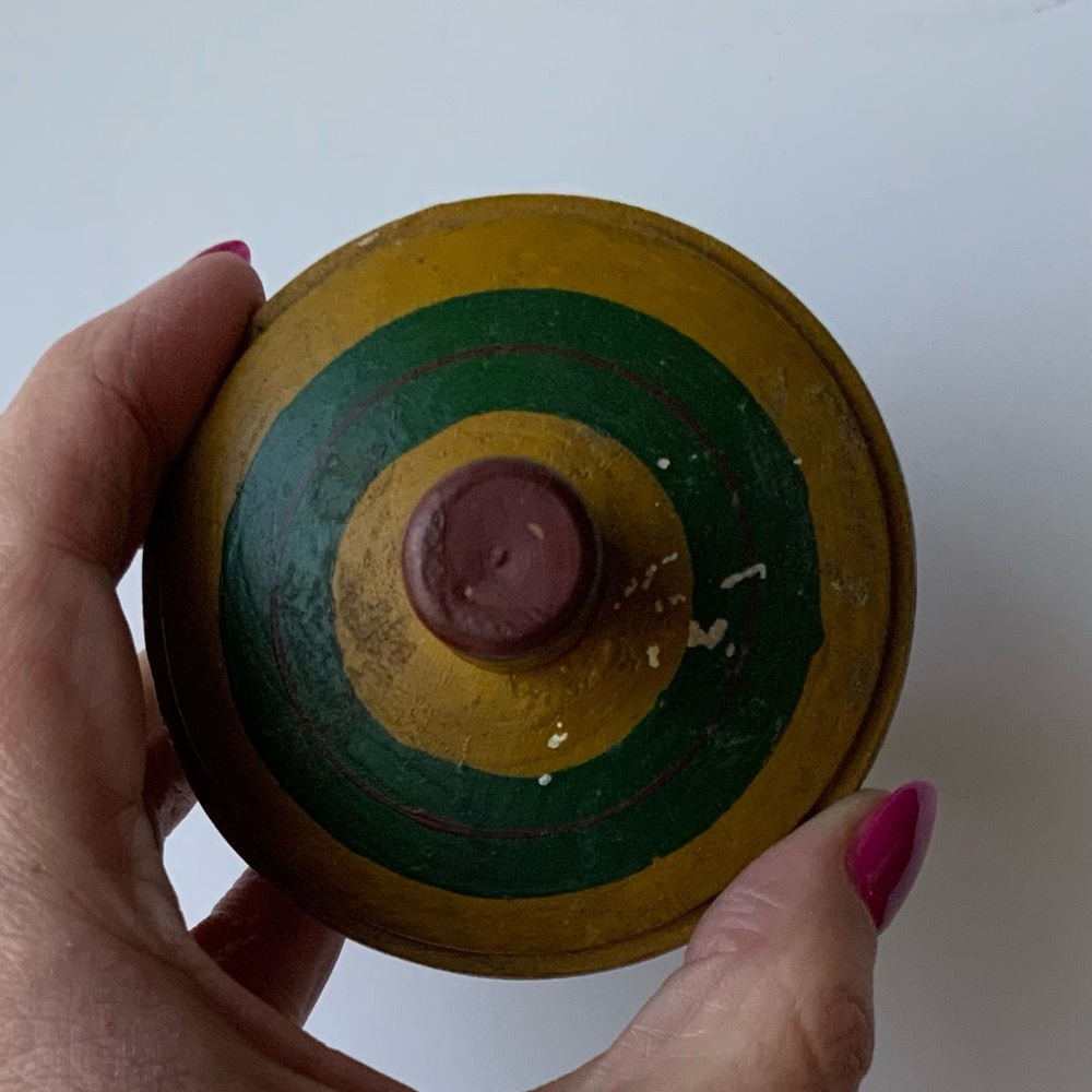 Vintage Wooden Spinning Top with Colorful Stripes - Picture 5 of 6